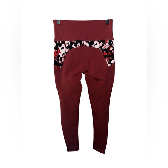 BSP | High-Waist Maroon Pocket Leggings with Floral Panels | Size Small - Picture 4 of 14